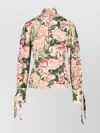 Chloé Turtleneck Jersey Wool Sweater With Floral Print Women In Gold