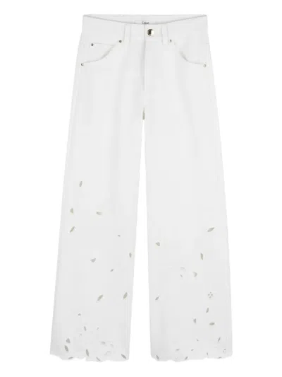 Chloé Kids' Floral-cut Trousers In White