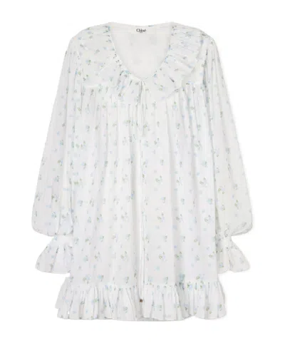Chloé Ruffled Floral-print Cotton-voile Mini Dress In White