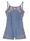 Chloé Floral-embroidered Denim Playsuit In Blue