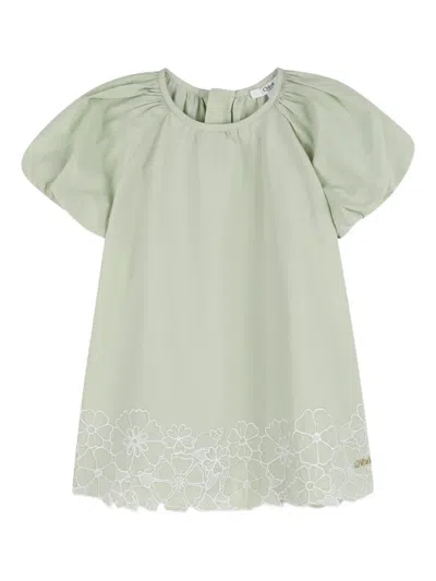 Chloé Babies' Floral-embroidered Dress In Green