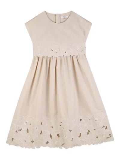 Chloé Kids' Floral-embroidered Dress In Neutral