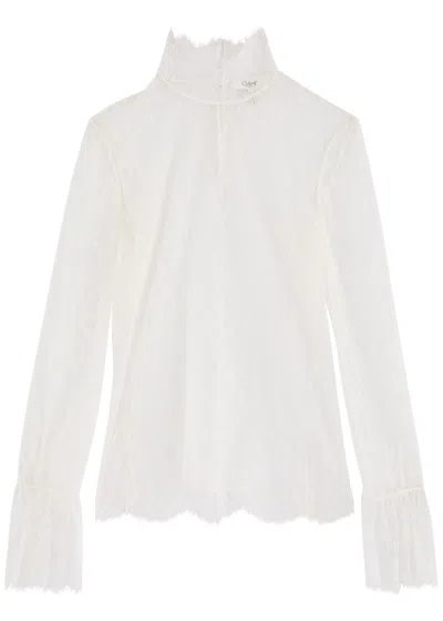 Chloé Chloe Floral-embroidered Sheer Tulle Top In Ivory