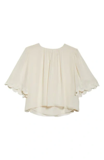 Chloé Floral Embroidered Silk Georgette Top In Dusty White