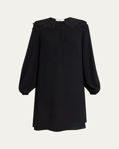 Chloé Floral Embroidered Silk Knee-length Dress In Black