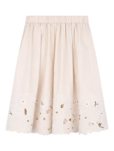 Chloé Kids' Floral Eyelet Skirt In Neutral