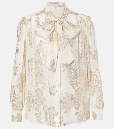 Chloé Floral Fil Coupé Silk-blend Lamé Blouse In White