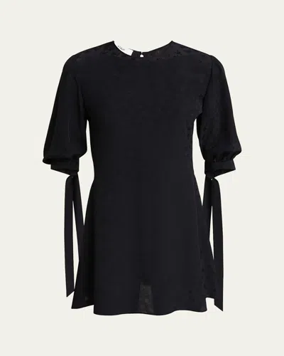 Chloé Floral Flocked Tie-cuff Mini Dress In Black