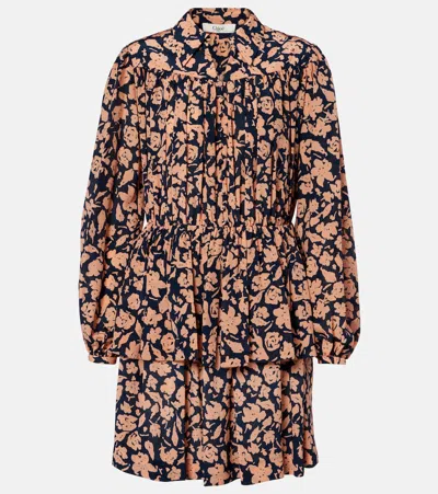 Chloé Floral Gathered Silk Minidress In Multi
