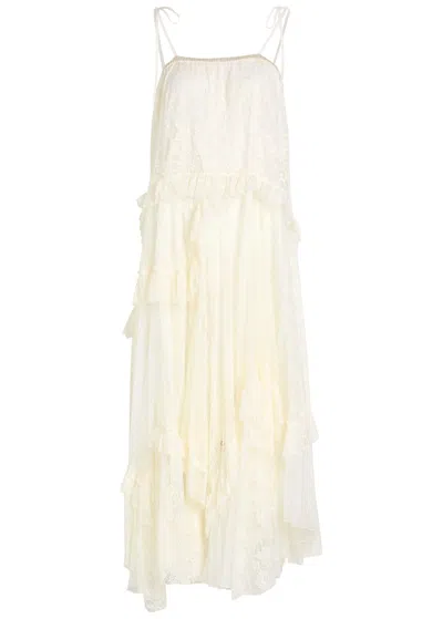 Chloé Chloe Floral Guipure Lace Midi Dress In White