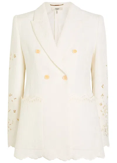 Chloé Chloe Floral-jacquard Cotton-bend Blazer In White
