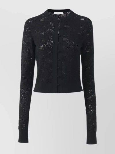 Chloé Floral Jacquard Knit Cardigan With Lace Detailing In Black