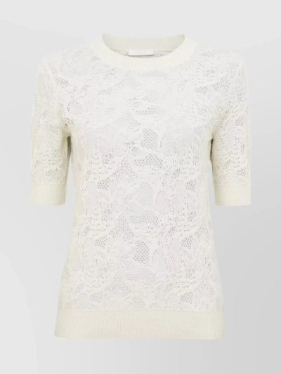 Chloé Floral Jacquard Knit Crew Short Sleeve In White