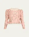 Chloé Floral-jacquard Lace-collar Jacket In Pink