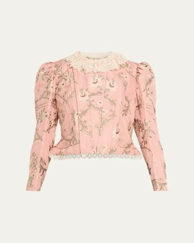 Chloé Floral-jacquard Lace-collar Jacket In Pink