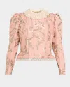 Chloé Floral-jacquard Lace-collar Jacket In Pink