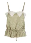 Chloé Women Silk Jacquard And Lace Drawstring Tank Top In Green