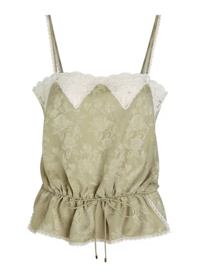 CHLOÉ CHLOE FLORAL-JACQUARD LACE-TRIMMED SILK TOP