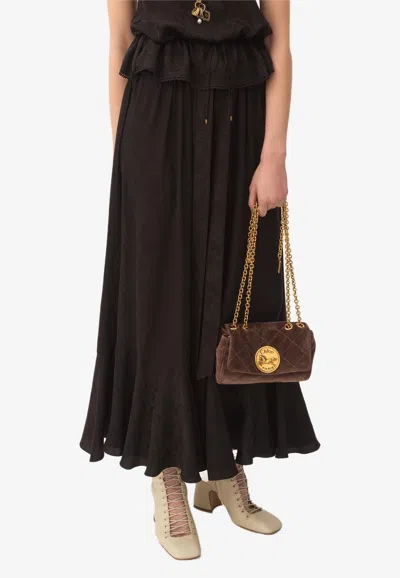 Chloé Floral Jacquard Midi Flared Skirt In Black