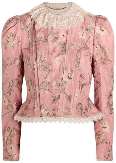 CHLOÉ CHLOE FLORAL-JACQUARD SILK-BLEND JACKET