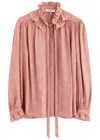 Chloé Floral Jacquard Tie-neck Ruffle Blouse In Pink