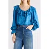 Chloé Floral Silk Jacquard Ruffle Top In Blue