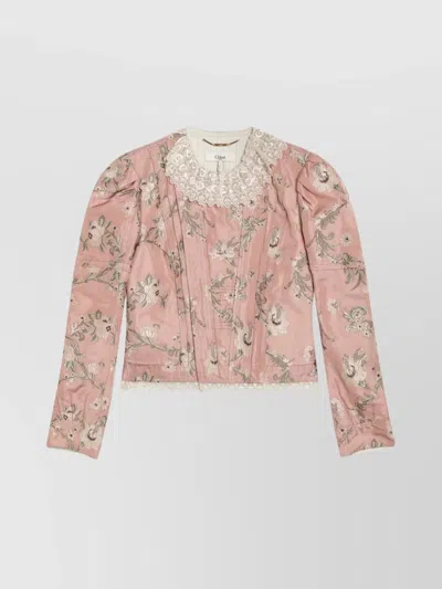 CHLOÉ FLORAL JACQUARD TAFFETA LONG SLEEVE JACKET