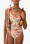 Chloé One-shoulder Floral Print Swimsuit With Bow Detail In Multi