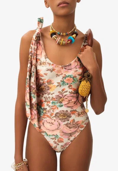 Chloé Floral Knotted Strap One-piece Swimsuit In Multi