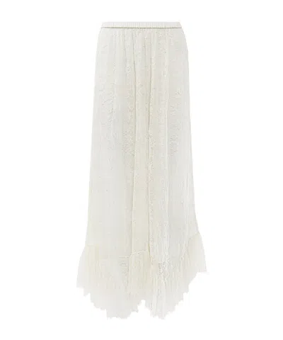 CHLOÉ FLORAL LACE JACQUARD RUFFLE MIDI SKIRT