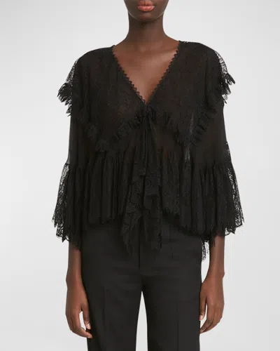 Chloé Floral Lace Mix Blouse In Black