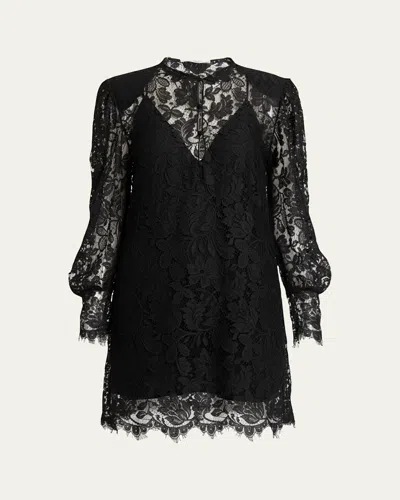 Chloé Floral Lace Strong-shoulder Long-sleeve Dress In Multi