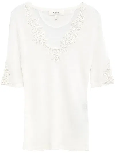 Chloé Floral-lace T-shirt In White