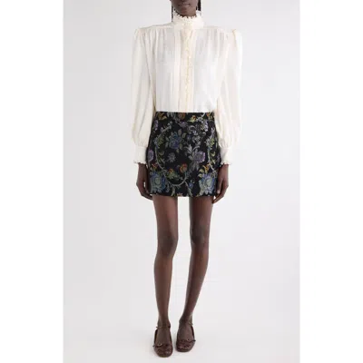 Chloé Floral Long Sleeve Organic Silk Button-up Top In White