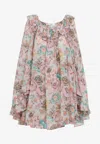 Chloé Bouquet-printed Organic Silk Crepe De Chine Mini Cape Dress In Multi