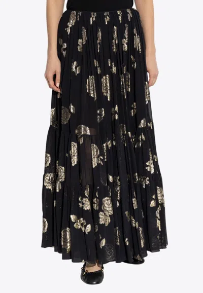 CHLOÉ FLORAL MOTIF MAXI SILK SKIRT