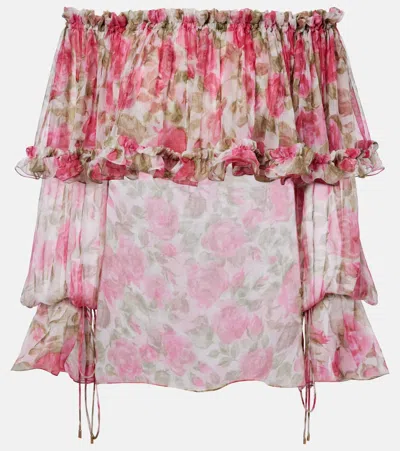 Chloé Pink Off-shoulder Top With All-over Floral Print In Fabric Woman