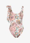 Chloé One-shoulder Floral Print Swimsuit With Bow Detail In Multi