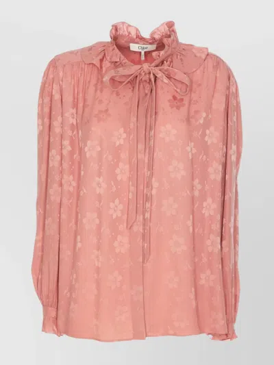 Chloé Floral Pattern Ruffled Collar Tie Neck In Orange