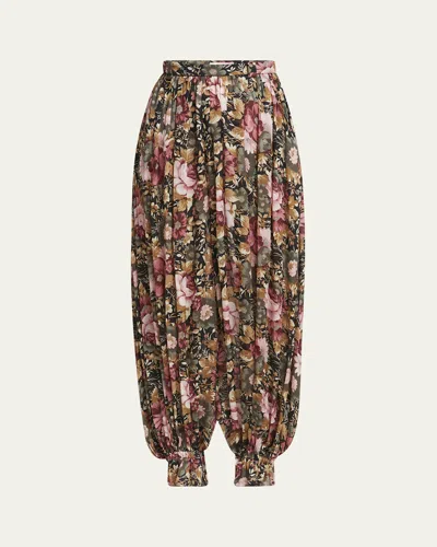 CHLOÉ FLORAL PLEATED SILK PANTS