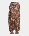 Chloé Fluid Pleated Floral Print Pants In Black