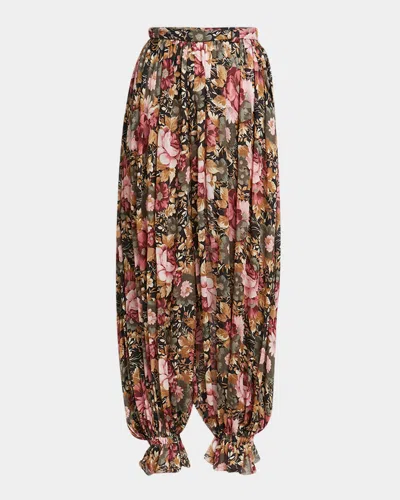 CHLOÉ FLORAL PLEATED SILK PANTS