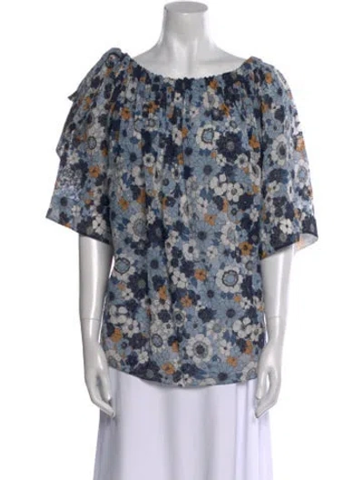 Pre-owned Chloé Floral Print Bateau Neckline Blouse In Blue