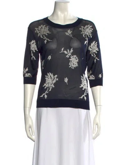 Pre-owned Chloé Floral Print Bateau Neckline Top In Blue