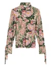 Chloé Turtleneck Jersey Wool Sweater With Floral Print In Pink