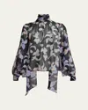 Chloé Floral-print Chiffon Neck-scarf Top In Black