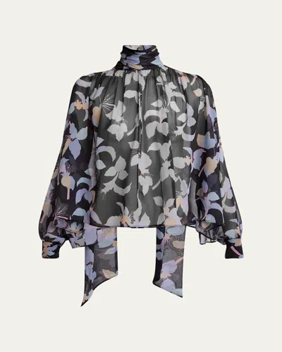 CHLOÉ FLORAL-PRINT CHIFFON NECK-SCARF TOP