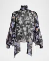 Chloé Floral-print Chiffon Neck-scarf Top In Black