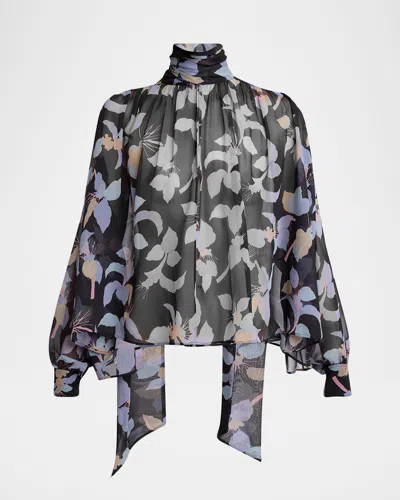 CHLOÉ FLORAL-PRINT CHIFFON NECK-SCARF TOP