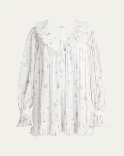 Chloé Floral-print Cotton Voile Ruffle Mini Dress